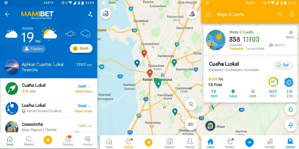 Tampilan antarmuka aplikasi MAMIBET dengan informasi cuaca lokal.